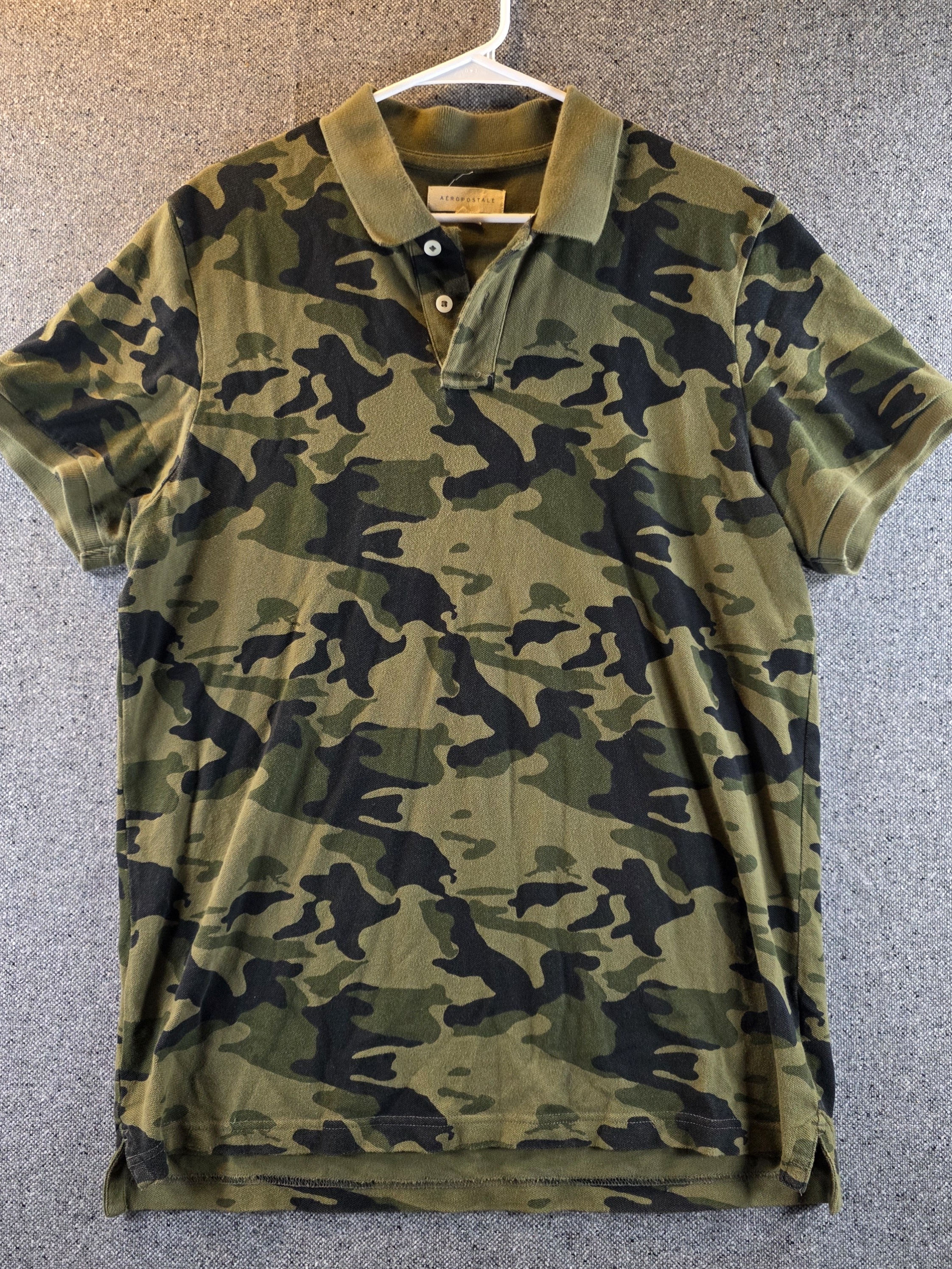 Aeropostale Men’s Xl Camo Polo Shirt Green Black Camouflage Short Sleeve